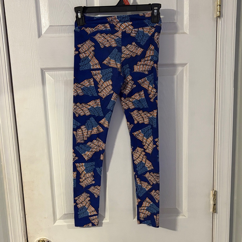 LuLaRoe Kids Leggings in Blue and Tan Pattern